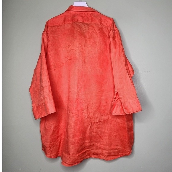 LRL Ralph Lauren Linen Button Up Shirt Orange 3/4 Sleeve Lightweight Summer XL - Picture 2 of 8
